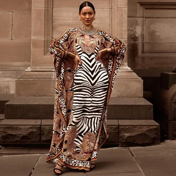 African Rochii pentru Femei Plus Dimensiune Zebra Imprimate Dashiki Elegant Doamnelor Rochie Musulman Abaya Caftan Bat Sleeve V-neck Robe