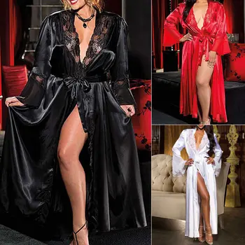 2019 Brand Nou Vara Doamnelor Femei Lungă De Mătase Sexy Kimono-Halat Halat De Baie Lenjerie Babydoll Cămașă De Noapte