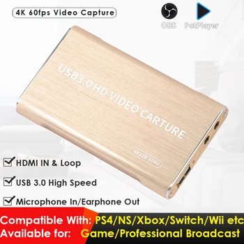 4K, 2K HDMI la USB3.0 Card de Captura Video W/HDMI Loopout Compatibile cu PS4, Nintendo Comutator, Xbox One, etc. pentru Jocul de Radiodifuziune
