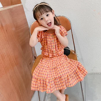Jargazol de Vară pentru Copii Haine în Carouri De pe Umăr de Sus și fusta de Moda fetite Stabilită de Îmbrăcăminte coreeană Copii Drăguț Haine