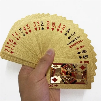 2 buc/Set Folie de Aur Placat cu Cărți de Poker Joc de Poker Punte Folie de Aur de Poker din Plastic Carte de Magie Impermeabil Carduri de Magie de Culoare Aurie