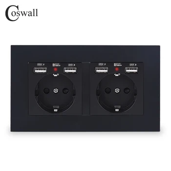 COSWALL Brand 2 Banda Rusia Spania UE Priză Standard de Perete Cu 4 Portul de Încărcare USB Ascunse Moale Indicator LED PC Panou Alb Negru