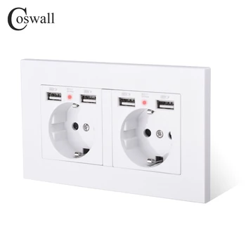 COSWALL Brand 2 Banda Rusia Spania UE Priză Standard de Perete Cu 4 Portul de Încărcare USB Ascunse Moale Indicator LED PC Panou Alb Negru