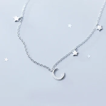 MloveAcc Elegant 925 Sterling Silver Moon Stele Charm Pandantiv Coliere pentru Femei de Moda de Argint Colier Cravată