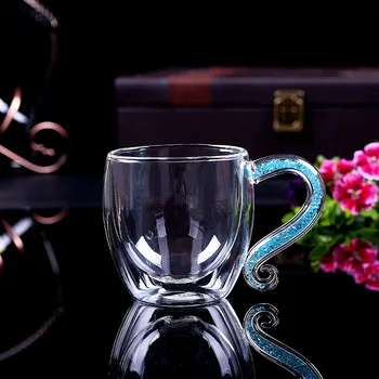Cana De Cafea Din Sticlă Cristal Cupa Dublă De Lux Straturi De Lapte De Ceai Ceașcă De Sticlă Cu Apă Rhinstones Drinkware H1124