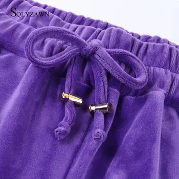 Catifea 2 Bucata Hanorace Trunchiate Tricou + Pantaloni Set Pentru Femei Toamna Iarna Roz Violet Casual Fleece Trening Velur Tinuta Sport