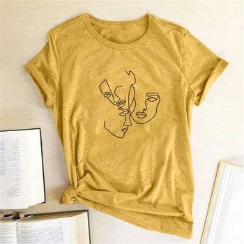 Liniar Fețe Umane Imprimat tricouri Femei Tricouri Topuri de Vara pentru Femei Doamnelor Grafic T Shirt Streetwear Camiseta Mujer Verano