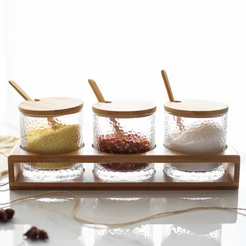 Creative Sticlă Transparentă Bucătărie Spice Borcan de Trei piese de Condimente Rezervor de Stocare Condimente sticle de Sticla de Dozare Cutie de Sare