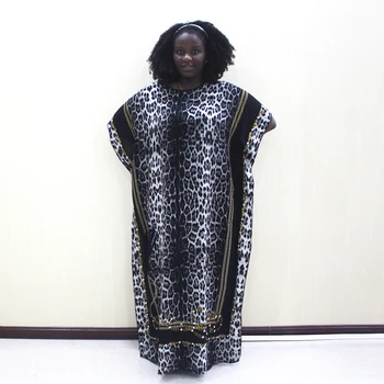 Dashikiage Bumbac Negru Imprimeu De Leopard, Maneci Scurte Plus Dimensiune Africane Dashiki Femei Rochie