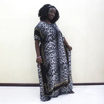 Dashikiage Bumbac Negru Imprimeu De Leopard, Maneci Scurte Plus Dimensiune Africane Dashiki Femei Rochie