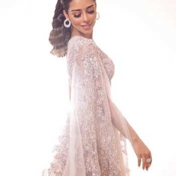 Arabia arabe Fard de obraz Roz cu Margele Dantelă Rochii de Seara Cu Manta de Lux-linie Modest Lungi Rochii de Bal Formale Rochie de Petrecere Vestidos