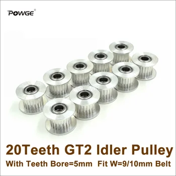POWGE 10buc 20 de Dinți 2GT Fuliei intermediare a curelei de Purtat 5mm Cu Dinți Pentru W=9/10mm GT2 2M Centura 20T 20Teeth GT2 Pasiv Scripete Cu Rulment