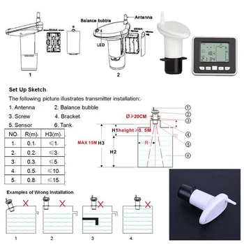 Ultrasonic de Nivel Rezervor de Apă Metru Senzor Wireless cu Ultrasunete Niveluri Indicator LED Senzor de Temperatură Lichid de Instrumente de Măsurare