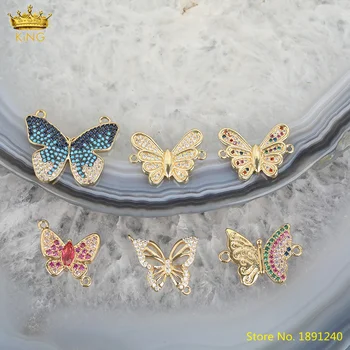 5 10buc Femei de Moda Rainbow Butterfly Constatările de Bijuterii,Placate cu Aur Cautiuni Zirconia Fluture Farmecul Pentru Bratara Colier DIY