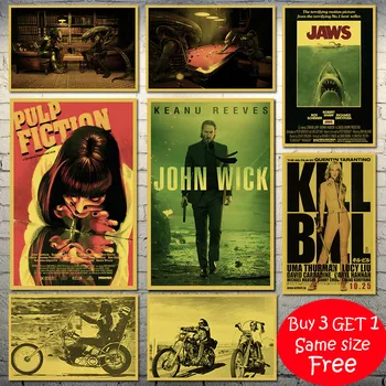 Vintage Poster Clasic Filmul Pulp Fiction/Extraterestrii/Jaws/Easy Rider/John Wick/Vreau Să Cred/Înapoi în viitor Panza de Imprimare