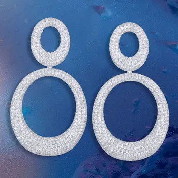 GODKI 61mm Rotund Farmece Calde la Modă de Lux Clasic Picătură Cercel pentru Femei Full Mirco CZ Pavate Cubic Zircon CZ de Mireasa Moda Bijuterii