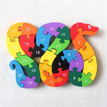 Alfabet Puzzle 3D din Lemn Educativ pentru copii Jocuri cu Animale, Șarpe de Jucărie Cadou