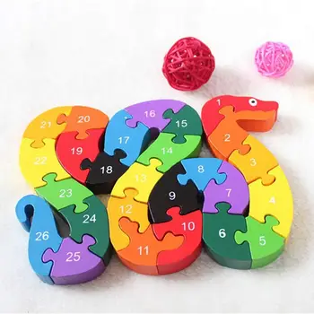 Alfabet Puzzle 3D din Lemn Educativ pentru copii Jocuri cu Animale, Șarpe de Jucărie Cadou