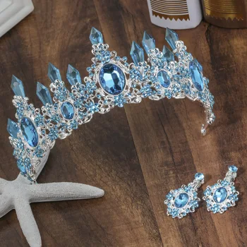 KMVEXO 2018 Noi Nunta Accesorii de Par Verde Albastru Cristal Concurs de Mireasa Diademe Mare Lux Stras Coroane Diadema Pentru Mireasa