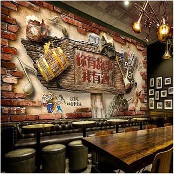 Europene și Americane de Stil Retro din Lemn sau Zid de Caramida Cowboy Bere Murale 3D Tapet Restaurant, Bar, KTV Winery Pereti Decor picturi Murale