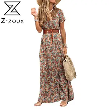 Z-ZOUX Femei Rochie V-Gât Plus Dimensiune Rochii cu imprimeuri Vintage Sexy Lungi Rochii Boeme V-Neck Haine de Vară 2020 Noua Moda