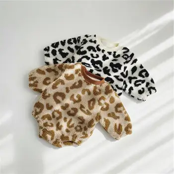 Iarna Pentru Copii Romper Set Leopard Copil Nou-Născut Salopeta Cu Pălărie De Lână Groasă Baieti Costum Și Pantaloni Haine De Copil Set Salopete