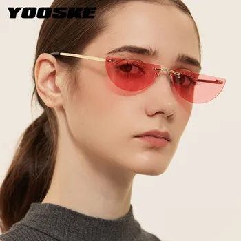 YOOSKE Jumătate Cadru fără rame, Ochelari de Soare Doamnelor Ochi de Pisica ochelari de Soare pentru Femei Brand Design ochelari de soare Metal Templu Acoperit de Ochelari de vedere