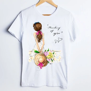 Teuri pentru Femei de Imprimare de Flori Prietenilor de Desene animate Stil de Trend 90 de Haine de Femei Lady Topuri Haine Femei T Shirt pentru Femei T-Shirt