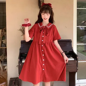Kawaii Lolita vara noi Japoneză colegiul stil liber și subțire bleumarin cu guler de dantelă rochie de Gothic Lolita rochie