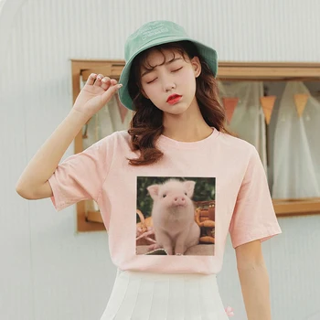 2020 Noutate Harajuku Kawaii Tricou Dragut Parfumat Porc Print Cu Maneci Scurte Topuri & Tricouri Vogue Casual Roz Tricou Ropa Mujer