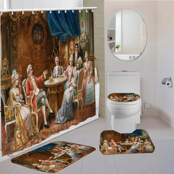 3/4 Piese Europa Artistice Perdele de Dus Seturi de Înger Pictură în Ulei Covor Copii Cadou de Toaletă Mat Imprimare 3D Artă Antică Baie Set