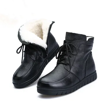JX826 Femei de Moda Iarna Zapada Ghete Piele naturala de Lână Guler de Blană Cizme Glezna Negru Clasic Femei Pantofi de Cald Botas