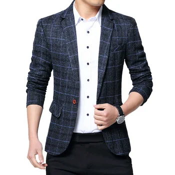 Moda Barbati Carouri Rever Slim-Fit Blazer Jacheta Haina Butonul De Costum De Afaceri Jacke Sacou Stil Coreean Slim Barbati Costum Haina Casual