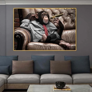 Maimuta Gorila Pe Canapea Nefumători Poze Panza Pictura Arta de Perete pentru Camera de zi Decor Acasă Animale Postere, Printuri