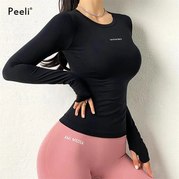 Peeli 2020 Sport Femei Tricouri Maneca Lunga Sport Topuri de Fitness de Înaltă Elastic Yoga Top Funcționare Respirabil maneca Lunga T-Shirt Femei