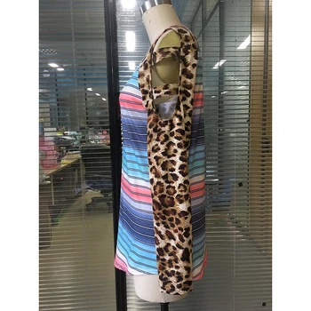 Gradient cu Dungi de Imprimare Leopard Mozaic Femei Haine Sexy Gol Afară de O Gatului Maneca Lunga T-shirt Femme Topuri Casual Tee SJ6812E