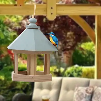 Mini Exterior Alimentator de Pasăre din Lemn Agățat de Mâncare de Păsări Container pentru Balcon Gradina Parc Pasăre Casa de Tip Feeder Decoratiuni de Gradina