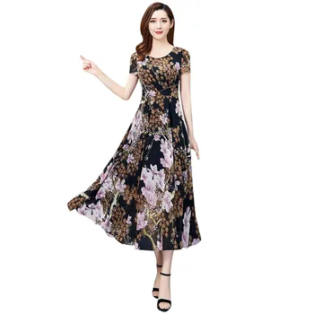 2020 Moda Casual rochie de vară O-Gat Maneci Scurte Rochie Lungă Imprimate rochie a-Line Rochie sukienki