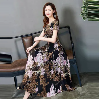 2020 Moda Casual rochie de vară O-Gat Maneci Scurte Rochie Lungă Imprimate rochie a-Line Rochie sukienki