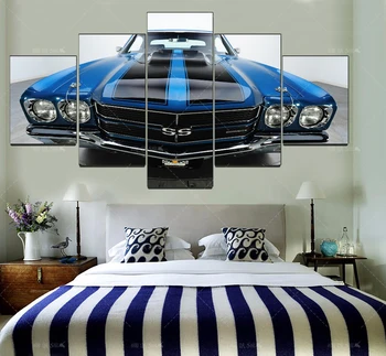 Arta de perete Decor Acasă Imagini 5 Panoul Chevelle SS Albastru Negru Muscle Car Panza Pictura Decor Cadru de Imprimare HD de Artă Poster