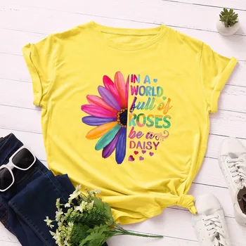 JCGO Vara Femei Tricouri din Bumbac 5XL Plus Dimensiunea de Flori Colorate de Imprimare Maneci Scurte Gât O Femeie de Moda Topuri Tricouri Casual Tricou
