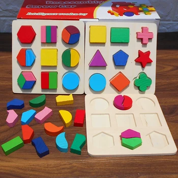Copii din Lemn Forme Geometrice Montessori Puzzle Sortare Matematica Cărămizi de Învățământ Preșcolar Joc pentru Copii Toddler Jucarii pentru Copii