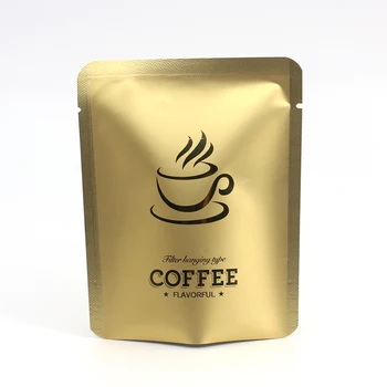 10x12.5cm(4x5in) Aur Negru Praf de Cafea Pachet Saci de Căldură Sigiliu Folie de Aluminiu Open Top Agățat de Ureche Saci de Cafea cu Lacrima Notch