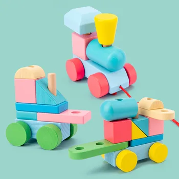 Jucarii Pentru Copii Jucarii Montessori Trailer Tren Din Lemn Vehicul Blocuri Geometrie Culoare Cunoaștere Devreme Jucării Educative Pentru Copii De Cadou