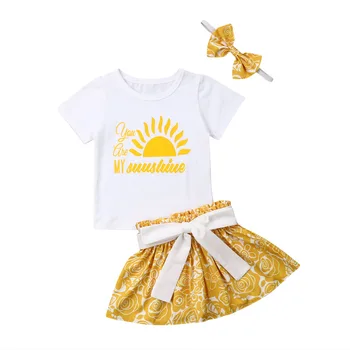 Noi Arrivels Vara 3PCS Copilul Fete pentru Copii Sunshine Costum de Haine Topuri tricou + Fusta Tutu Haine