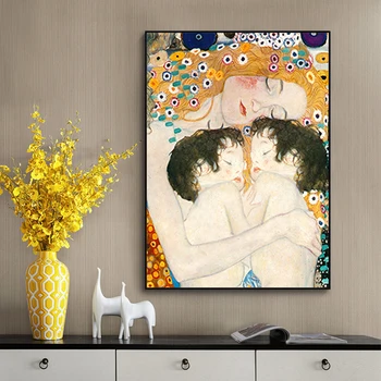 Gustav Klimt Dragostea de Mama Gemeni Baby Stil Nordic Panza Pictura Postere și de Imprimare Arta de Perete Tablou Living Decorul Camerei Cuadros