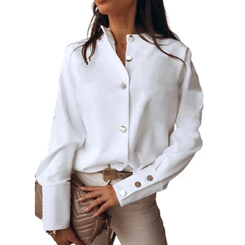 Femei Plus Dimensiune Îmbrăcăminte S-3XL Solidă Stand Guler Maneca Lunga Bluza Camasa Office Lady Casual Elegant Blusa Topuri SJ5350M