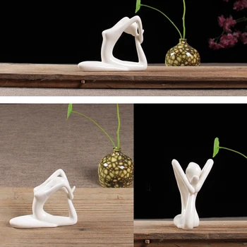 Arta Abstractă Ceramice Yoga Figurină De Porțelan Yoga Doamna Figura Statuie Acasă Studio De Yoga Decor Ornament #4