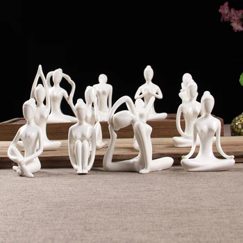 Arta Abstractă Ceramice Yoga Figurină De Porțelan Yoga Doamna Figura Statuie Acasă Studio De Yoga Decor Ornament #4