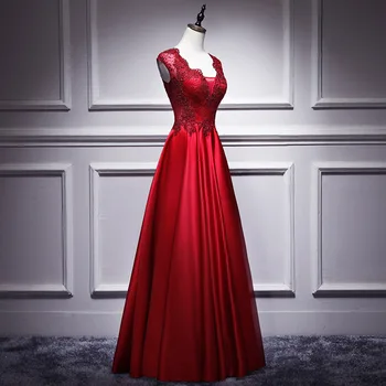 Elegant și Lung-stil de Primăvară 2019 Vin Roșu Seara Rochie Iluzie V-gât o Linie de Bal Rochii de Partid Spate Dantela-Up Haute Couture